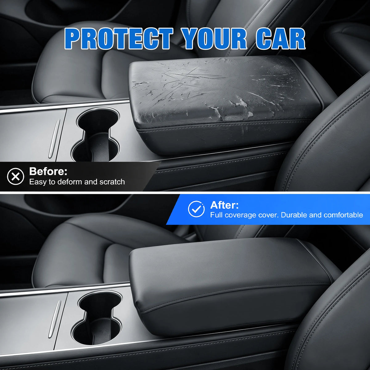 Nilight Center Console Cover Fit for Hyundai Palisade 2019 2020 21 22 23 2024 2025,2015-2019 Hyundai SonataPremium Nappa Leather Armrest Cover for Car Waterproof Center Console Pad Anti-Scratch Arm Rest Box Cover, Black Vue
