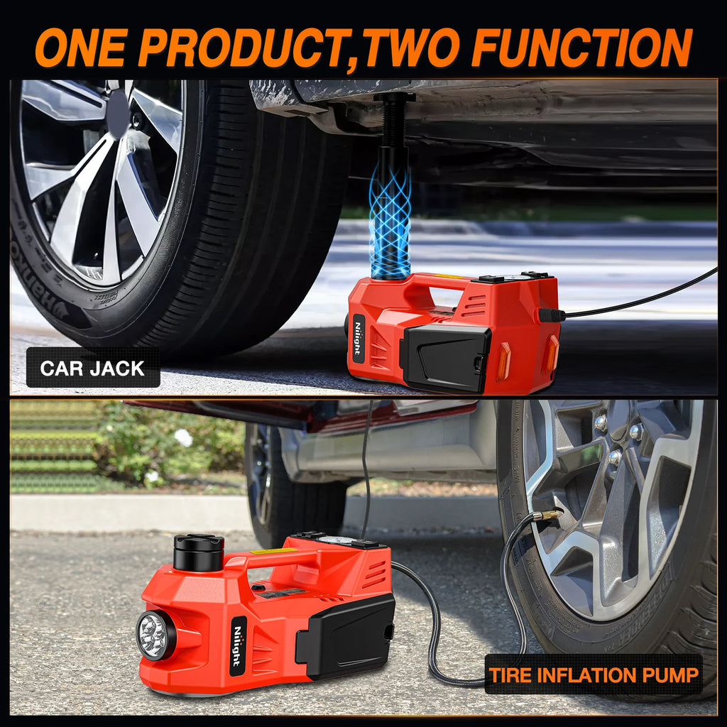 Electric Car Jack 5 Ton 12V Hydraulic with Inflatable Pump LED Light 3 in 1 Portable Floor Jack for Tire Change Vue