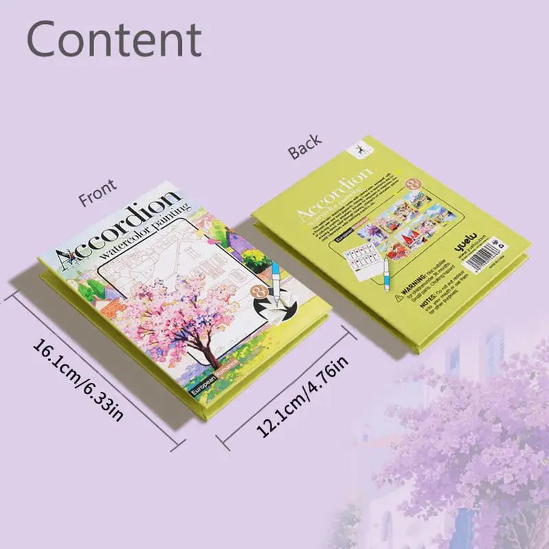 Portable Watercolor Coloring Book for Kids Foldable Art Drawing Sketch Pad Graffiti Notebook for Educational Travel Activities Vue
