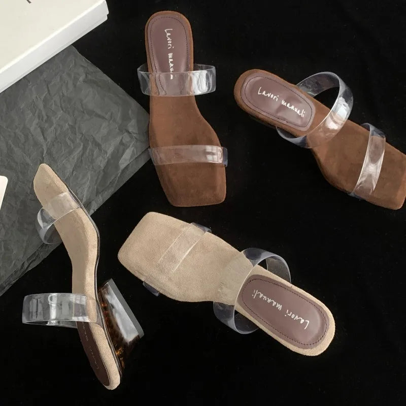 Women's Transparent Wedge Heel Square Toe Slippers Wedge Heel Slippers Vue