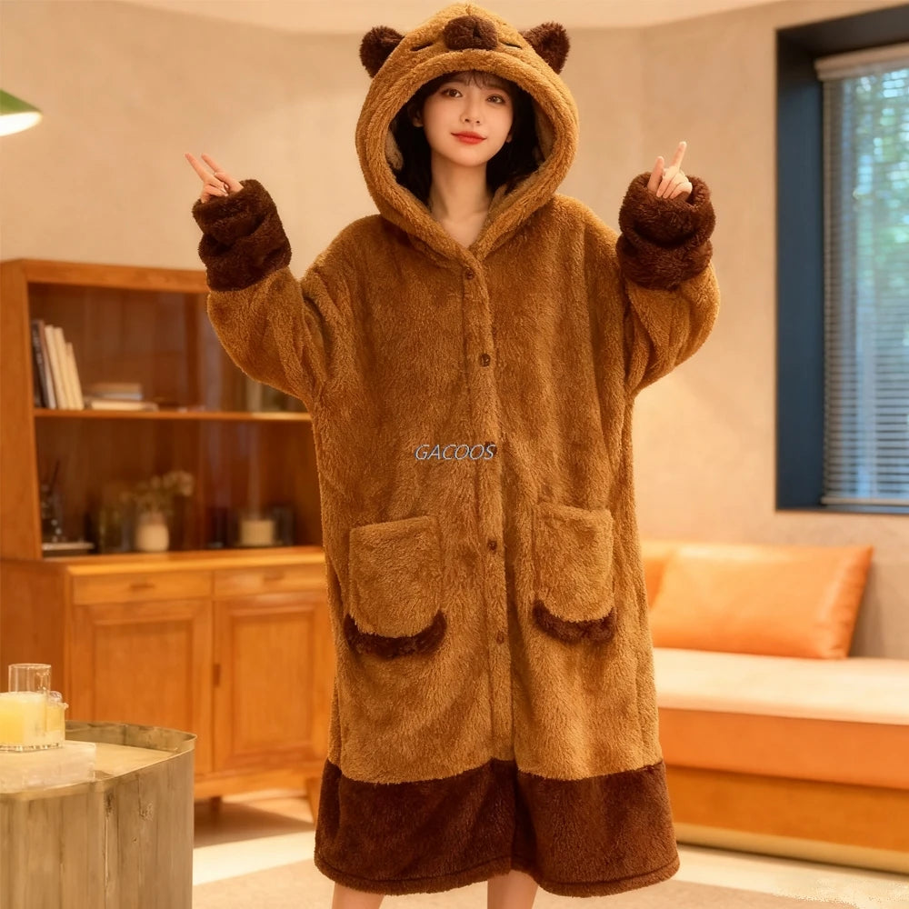 Winter Capybara Cosplay Costume Robes Adult Kigurumi Unicorn Onesie Anime Nightgown Christma Cartoon Women Men Pajamas Sleepwear Vue