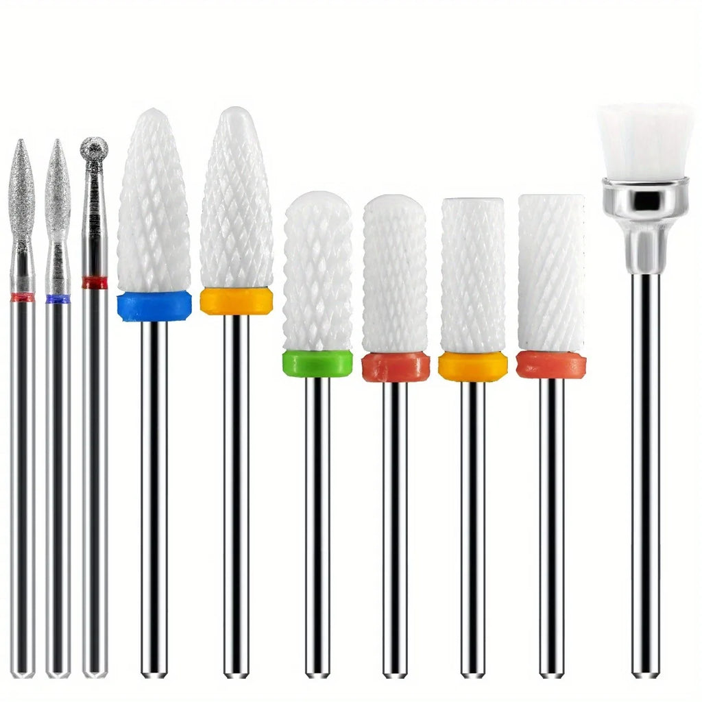 10PCS/BOX Professional Ceramic Nail Drill Bit Set Electric Manicure Nail File Bit for Acrylic & Gel Removal, Manicure & Pedicure Vue