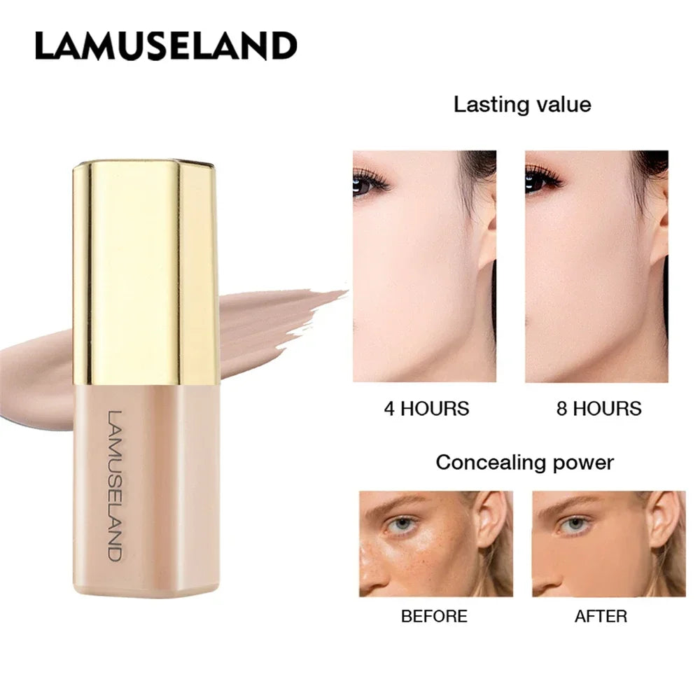 LAMUSELAND Face Concealer & Base 4 Colors Full Coverage Liquid Concealer Scars Dark Circles Acne Suit for All Skin Facial Makeup Vue