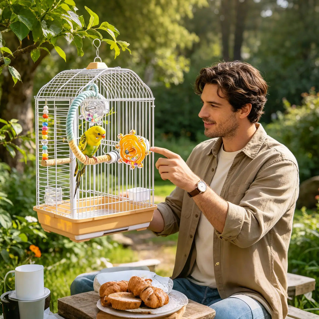 Parakeet Cockatiel Bird Toy Rotating Wheel Interactive Fun Inside Cage for Conure Canary Lovebird Macaw Enrichment Vue