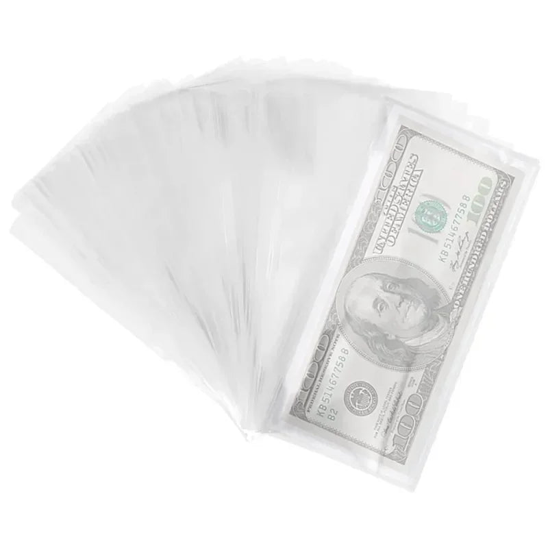 100pcs Clear Paper Money Sleeves Currency Sleeves and Holder Money Collection PVC Page of Paper Money Coin Album Holders Box Vue