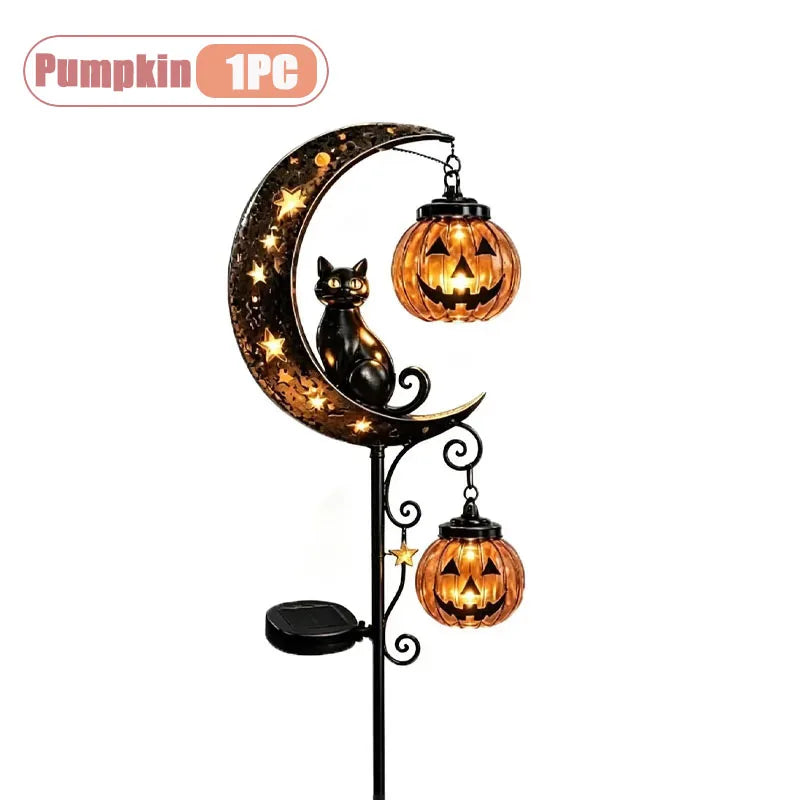 1-2pcs Solar Powered Halloween Black Cat and Pumpkin Yard Stake Light for Garden Lawn Pathway Patio Porch Decor Vue Pumpkin-1PC