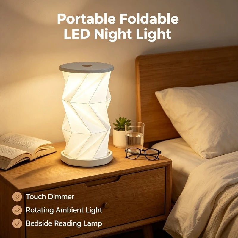 Portable Foldable LED Night Light, Touch Dimmer Paper Lantern Lamp, Rotating Ambient Table Light for Bedroom Reading Gift Vue