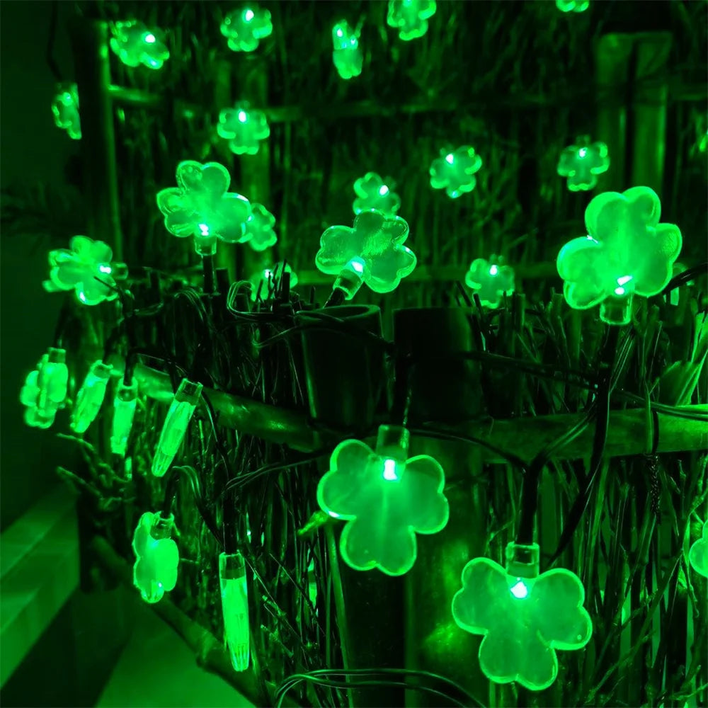 Solar St Patricks Day Decorations Shamrock String Lights 22M 200Led Lucky Clover Green Lights Outdoor Waterproof 8 Mode Light Vue
