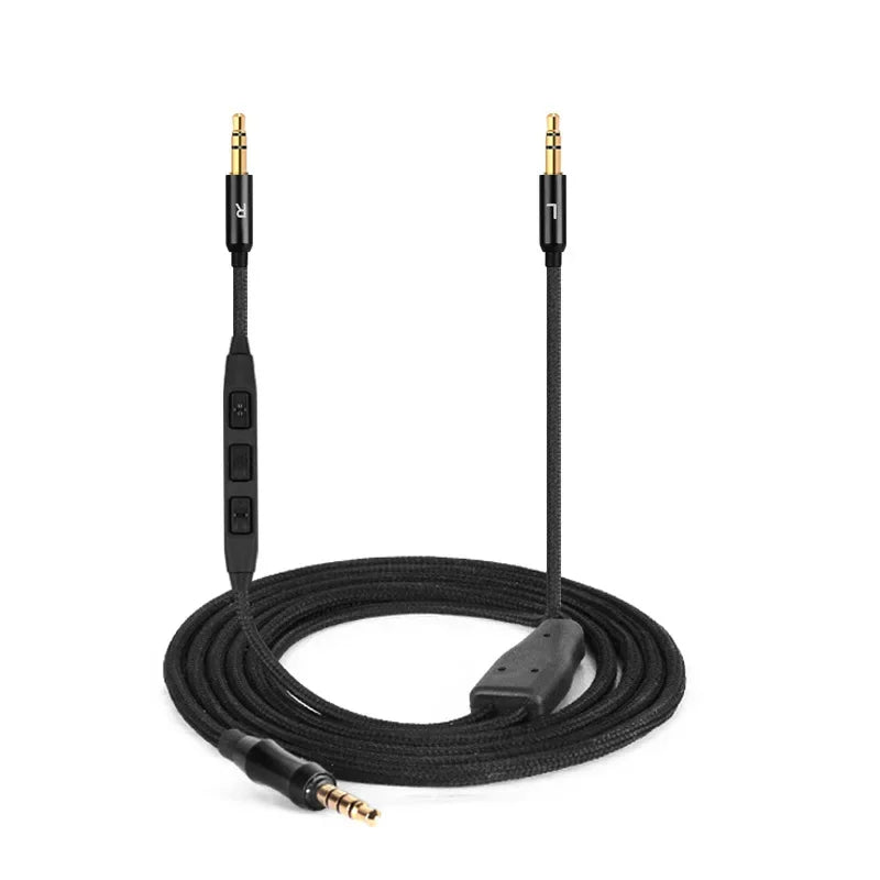 Headphone Replaced Cable 3.5mm to Double 3.5mm Black Mic Volume Adjustment Earphone Audio Cable 1.5M Vue