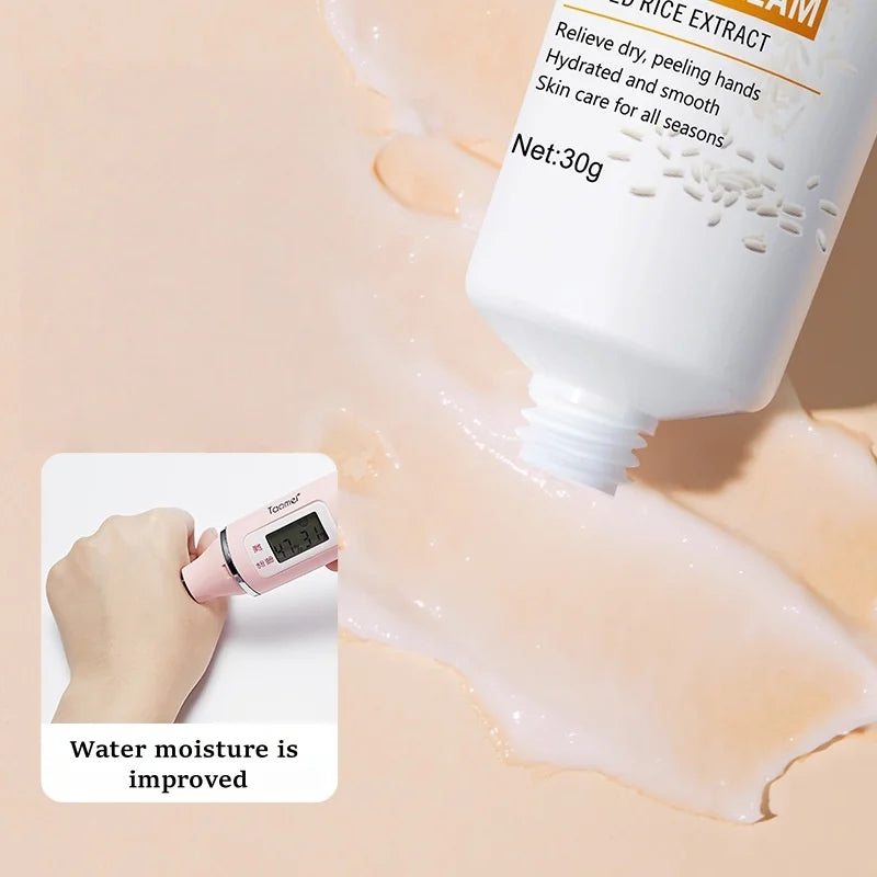 Rice Raw Pulp Hand Cream, Moisturizes and Replenishes Moisture, Cares for the Hands, Helps Improve Dry and Rough Skin, and Makes the Hands Soft, Delicate, and Smooth. Vue