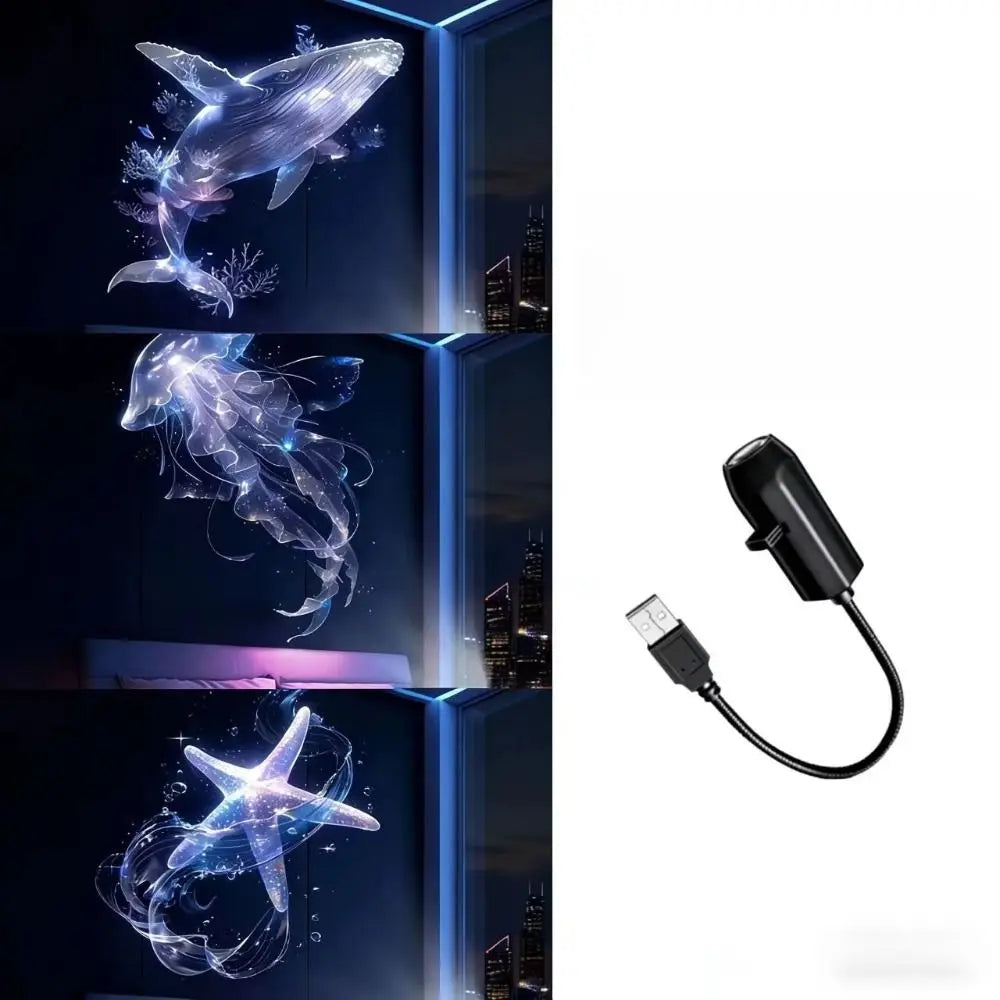 Adjustable Patterns LED USB Projector Light Whale Butterfly Projection Night Light Starfish Jellyfish Marine Projection Lamp Vue