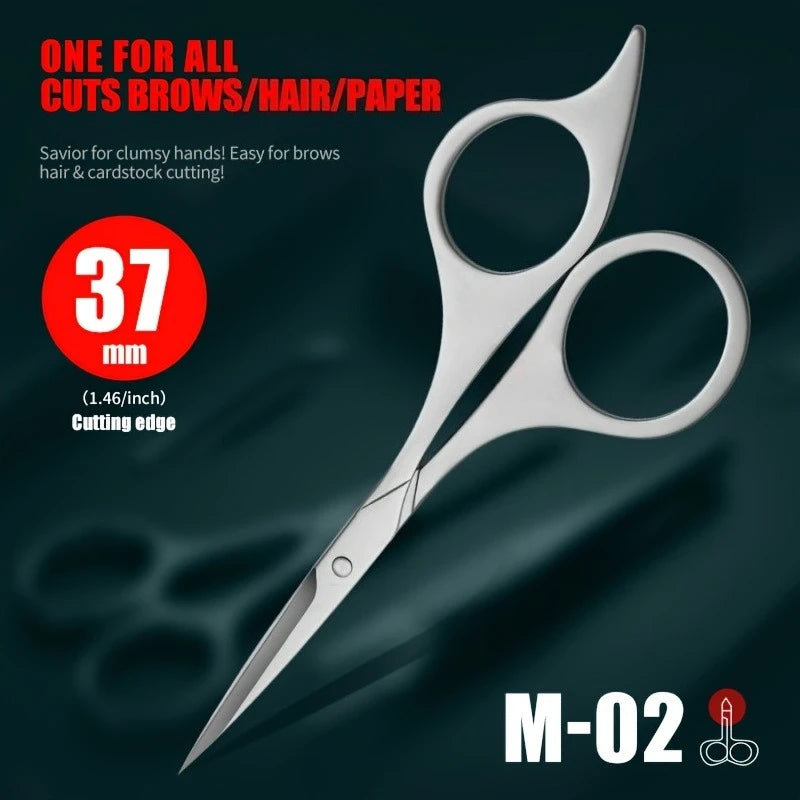 Professional Stainless Steel Scissors, Ergonomic Design, High Precision Blade, Sharp and Durable, Suitable for Eyebrow Trimming Vue silvery