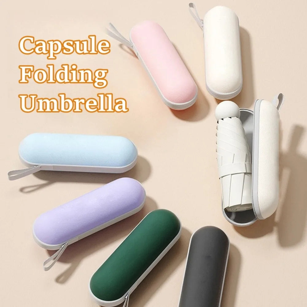 Mini Capsule Folding Umbrella UPF50+ Box Sun Rain Vinyl UV Sunshade