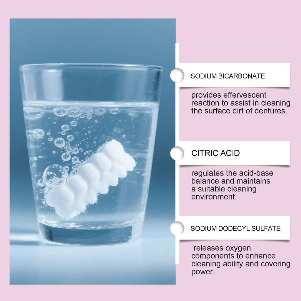 Denture Cleaning Effervescent Tablets-Deeply Clean Impurities in Denture Crevices, Keep Them Fresh,Clean and Comfortable to Wear Vue
