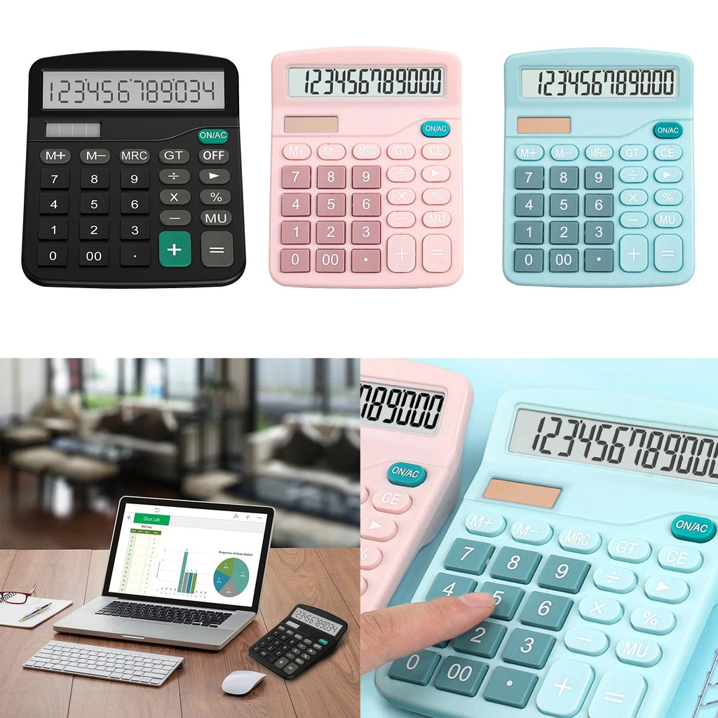 12 Digits Electronic Calculator Solar Calculator Dual Power Supply Calculator for Home Office School Financial Accounting Tools Vue