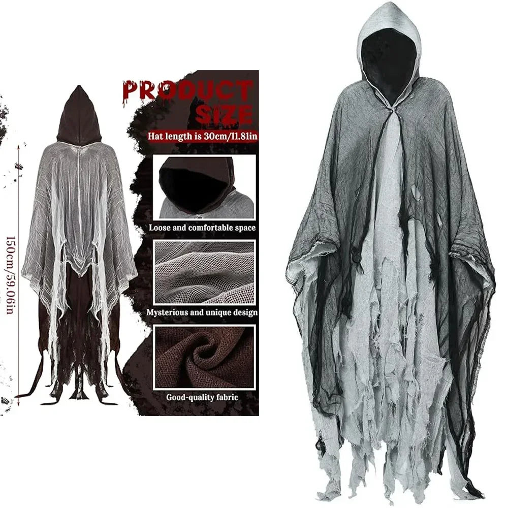 1PC Halloween Cloak Cape Cos Zombie Skeleton Ghost Cosplay Costume Props Scary Spooky Party Decoration Accessory Vue
