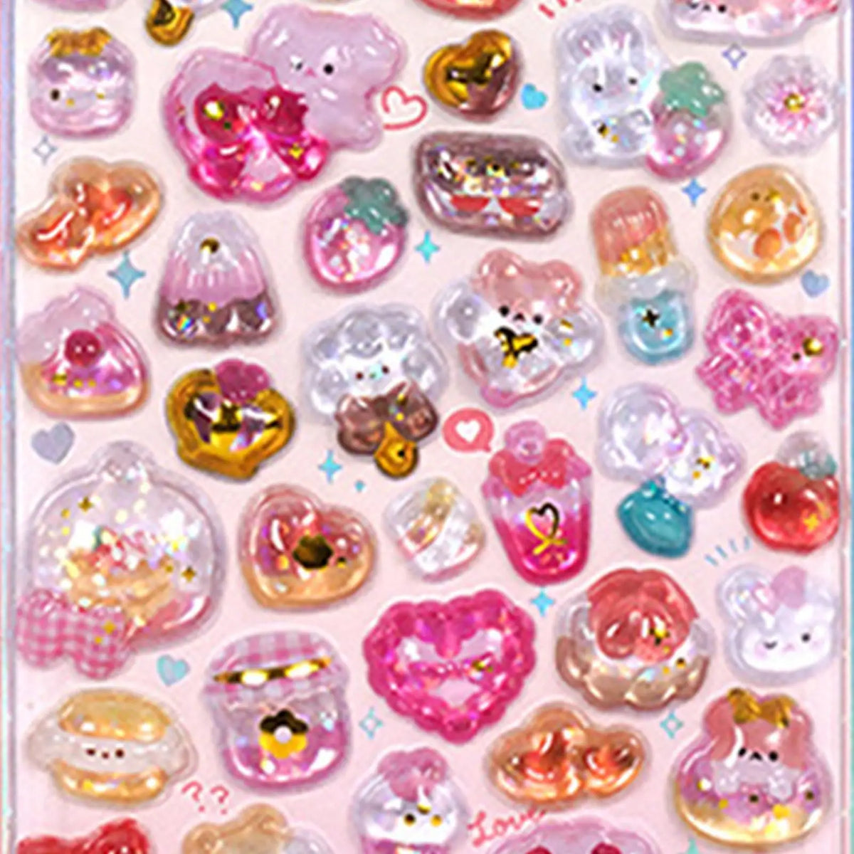 3D Glitter Crystal Sticker Pack – Cartoon Resin Decals for Kids Decorative Sticker Pack Vue