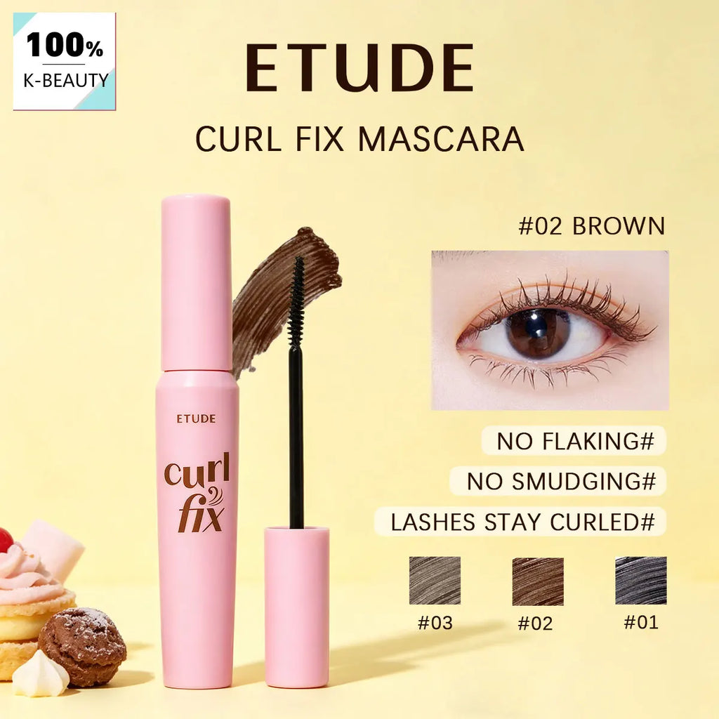 ETUDE Curl Fix Mascara 02 Brown,Smudge-Proof & Volume-Boosting,Lash Holding Power & Natural Finish,Korean Cosmetic,Korean Makeup Vue