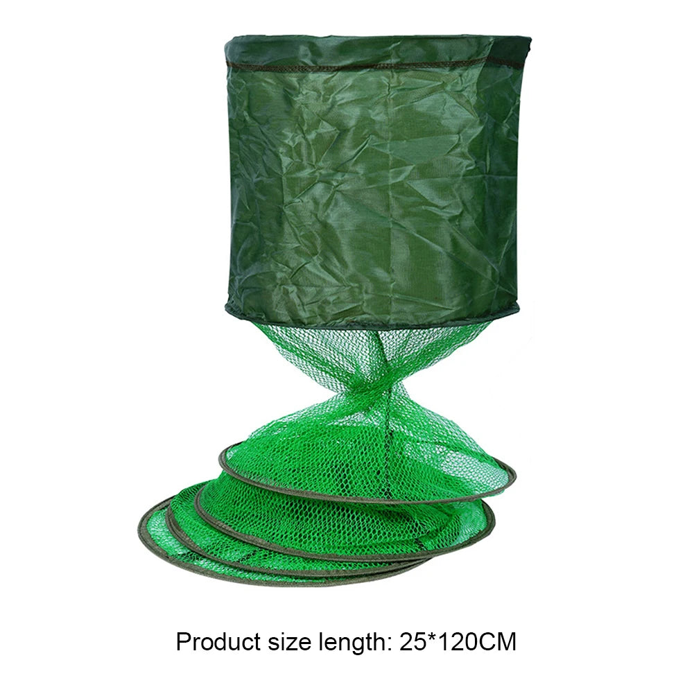 Fishing Mesh Net Foldable Fish Basket Stainless Steel Ring Fishing Trap Cage Vue