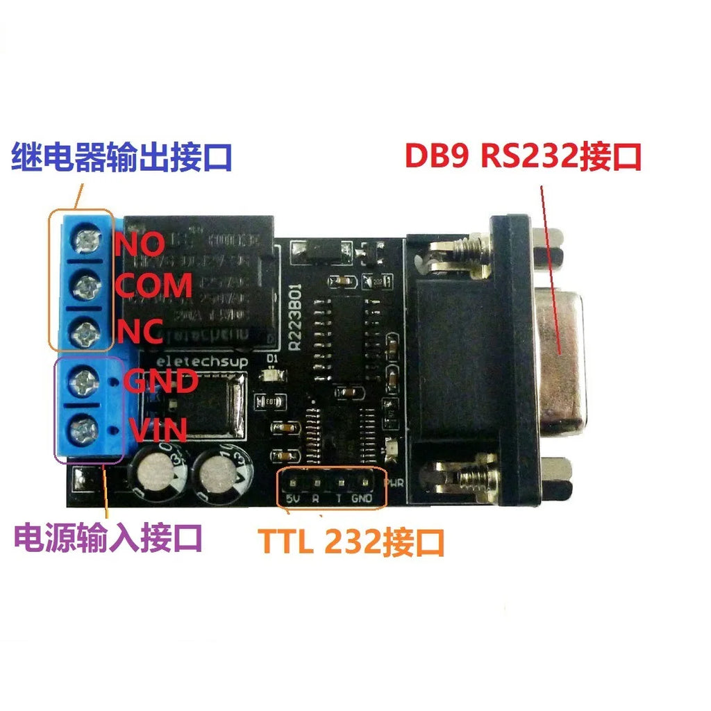 R223B01 DC 12V 1 Channel DB9 Serial Port Time Delay Relay RS232 UART Multi-function Remote Control Switch Relay Board Vue