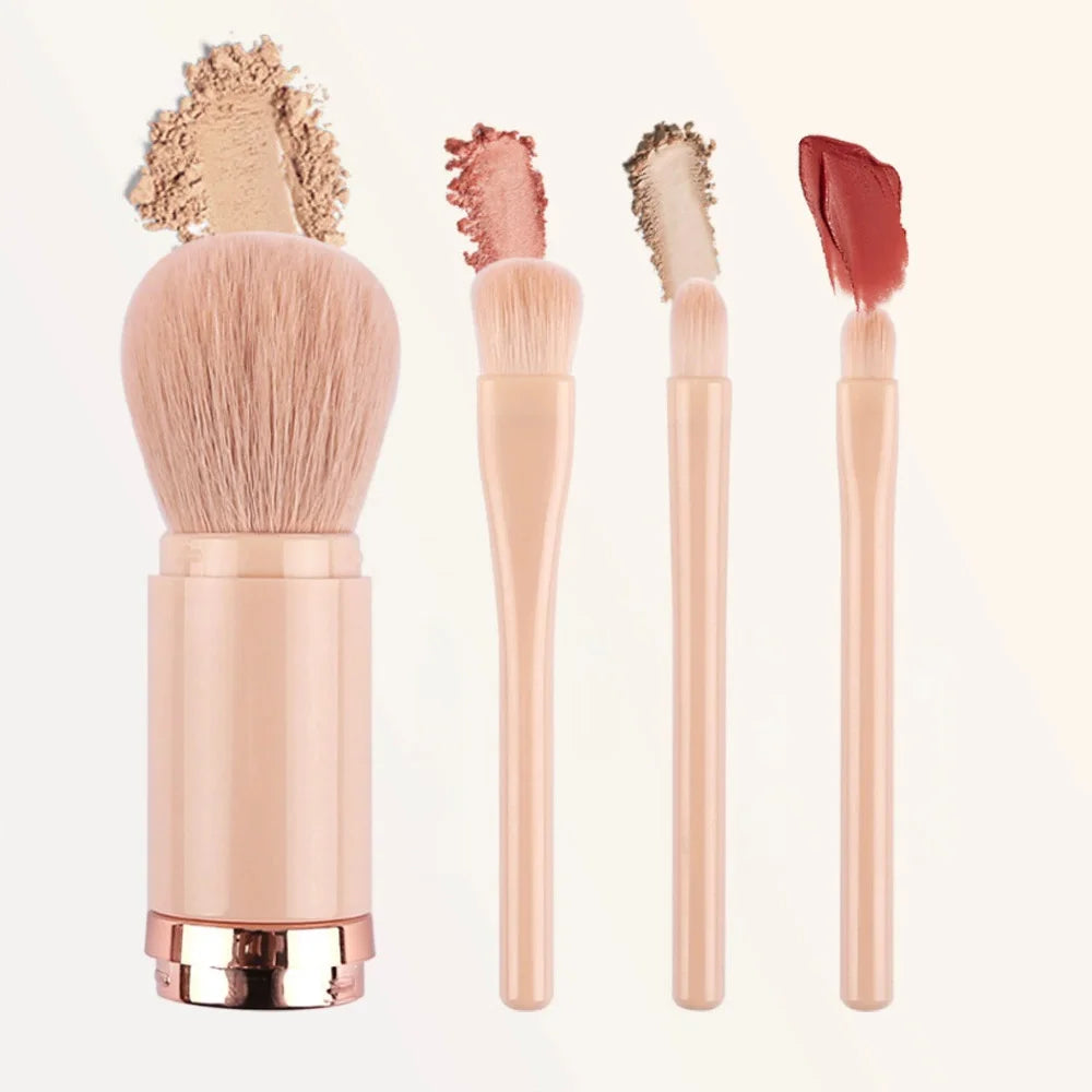 4in1 Makeup Brushes Set Retractable Blush Brush 3 Small Eyeshadow Brushes, Compact Portable for On-the-Go Touch-Up Vue