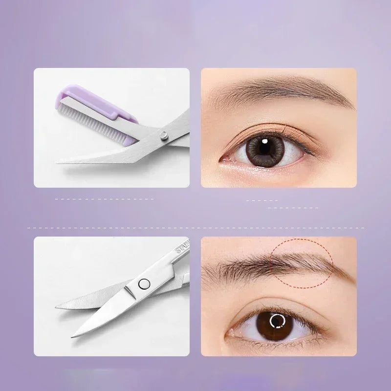 Eyebrow 3Pcs Comb Tools Portable Scissors with Private Label Set Makeup Eyebrow Trimming Set Eyebrow Razor makeup tools Vue