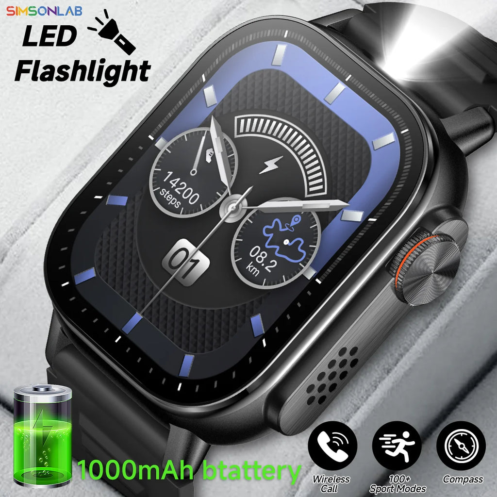 NEW Outdoor Camping Smartwatch Compass Flashlight 1000mAh Long Battery Life Bluetooth Call IP68 Waterproof for Men Women Gift Vue