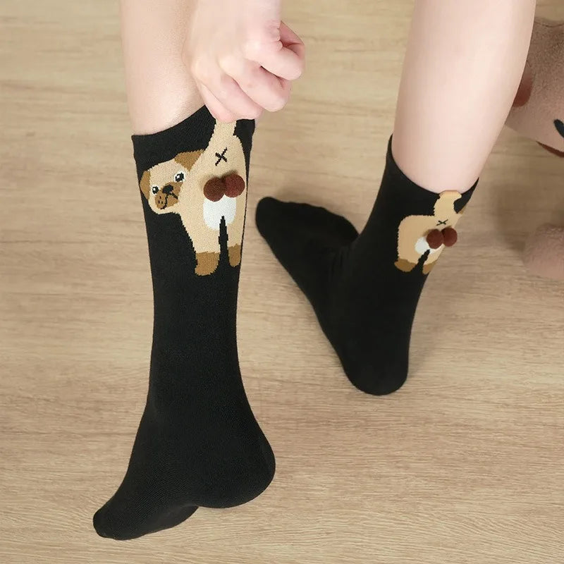 1-10Pairs Kawaii Egg Dog Cartoon Crew Socks for Women Men Cute Puppy Pattern Funny Mid Calf Casual Socks for Fall Winter Daily Vue