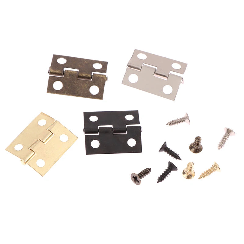 50pcs/box 4 Holes Mini Hinge Decor Hinges + 200 Screws Durable Furniture Hardware Iron Gold Silver Black Bronze Vue