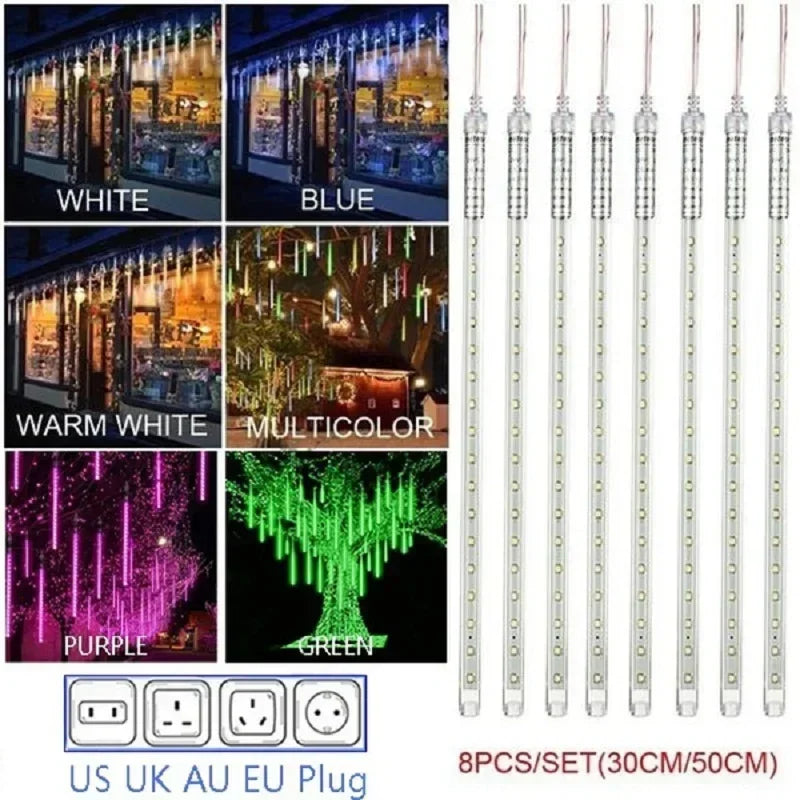 30cm /50cm Waterproof Meteor Shower Rain 8 Tube LED String Lights For Outdoor Holiday Christmas Decoration Tree EU/US/AU/UK Plug Vue