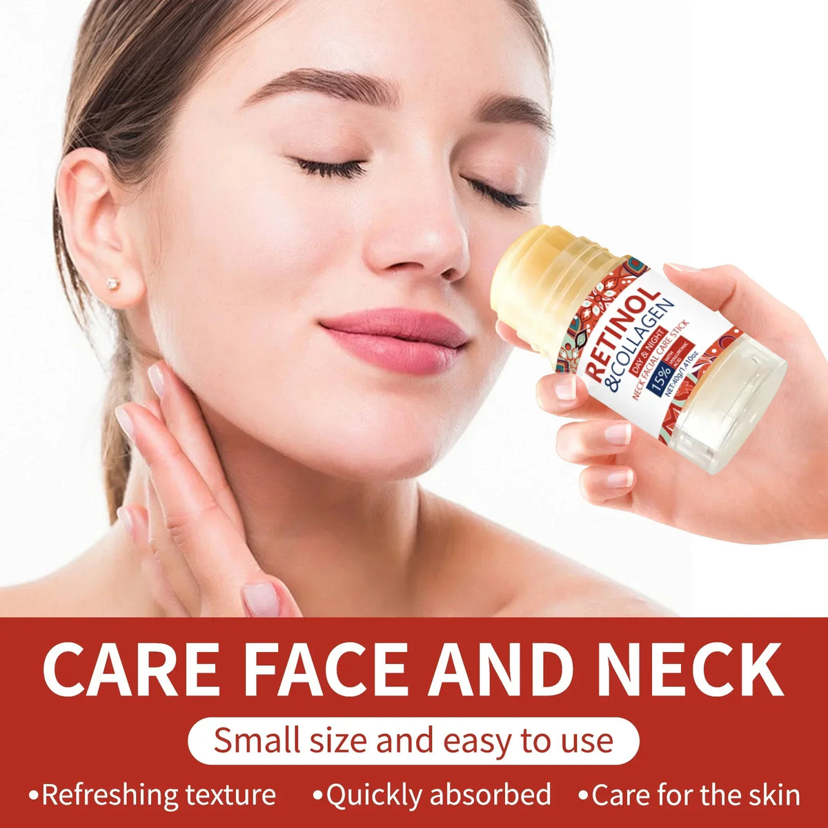 Retinol & Collagen Facial Care Stick - 40g, Day & Night Use, Non-Greasy & Moisturizing Neck Facial Care Stick Vue