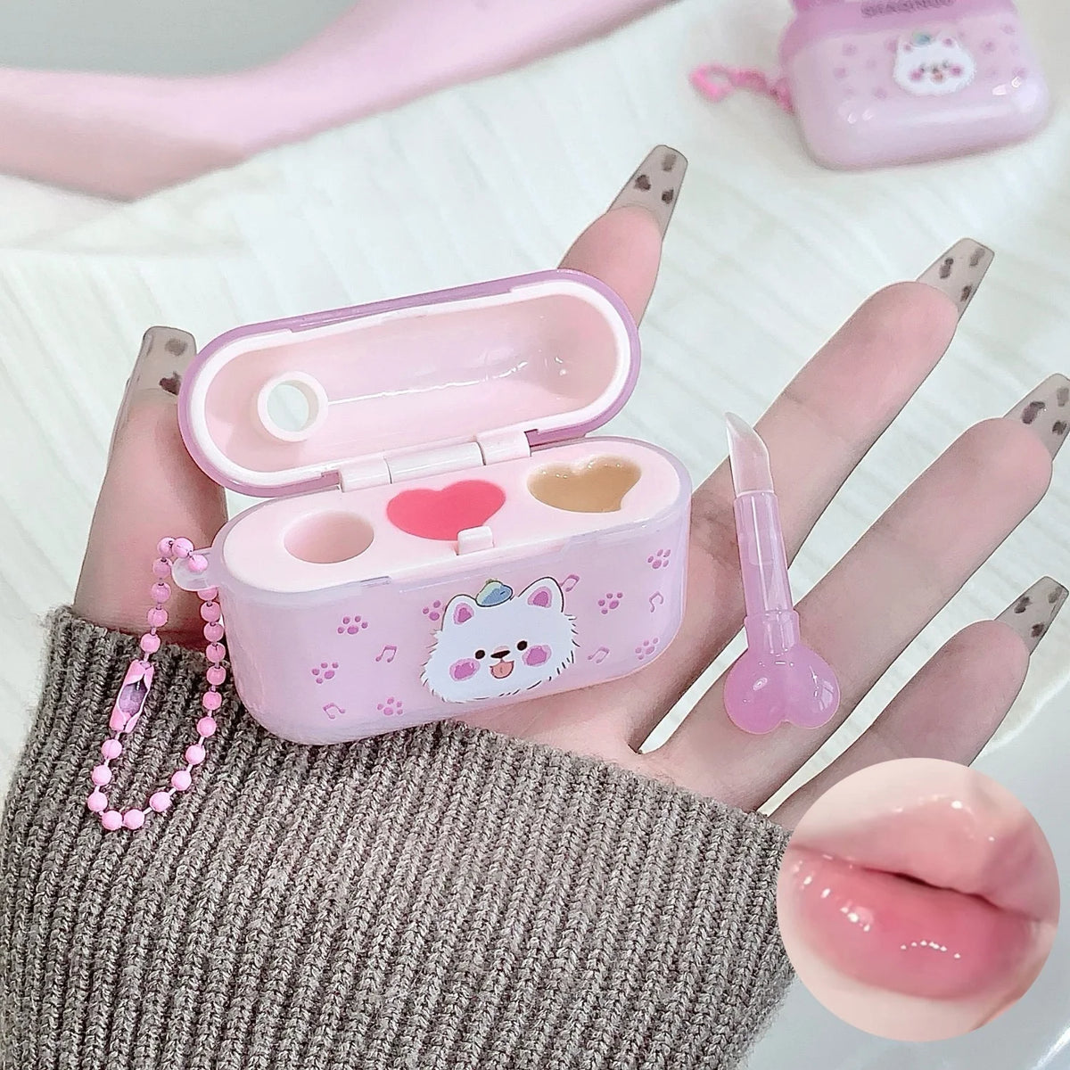 Cute Earphone Case Moisturizing Lip Gloss Hydrating Lightening Lip Lines Transparent Makeup Solid Lip Balm Jelly Gloss Makeup Vue