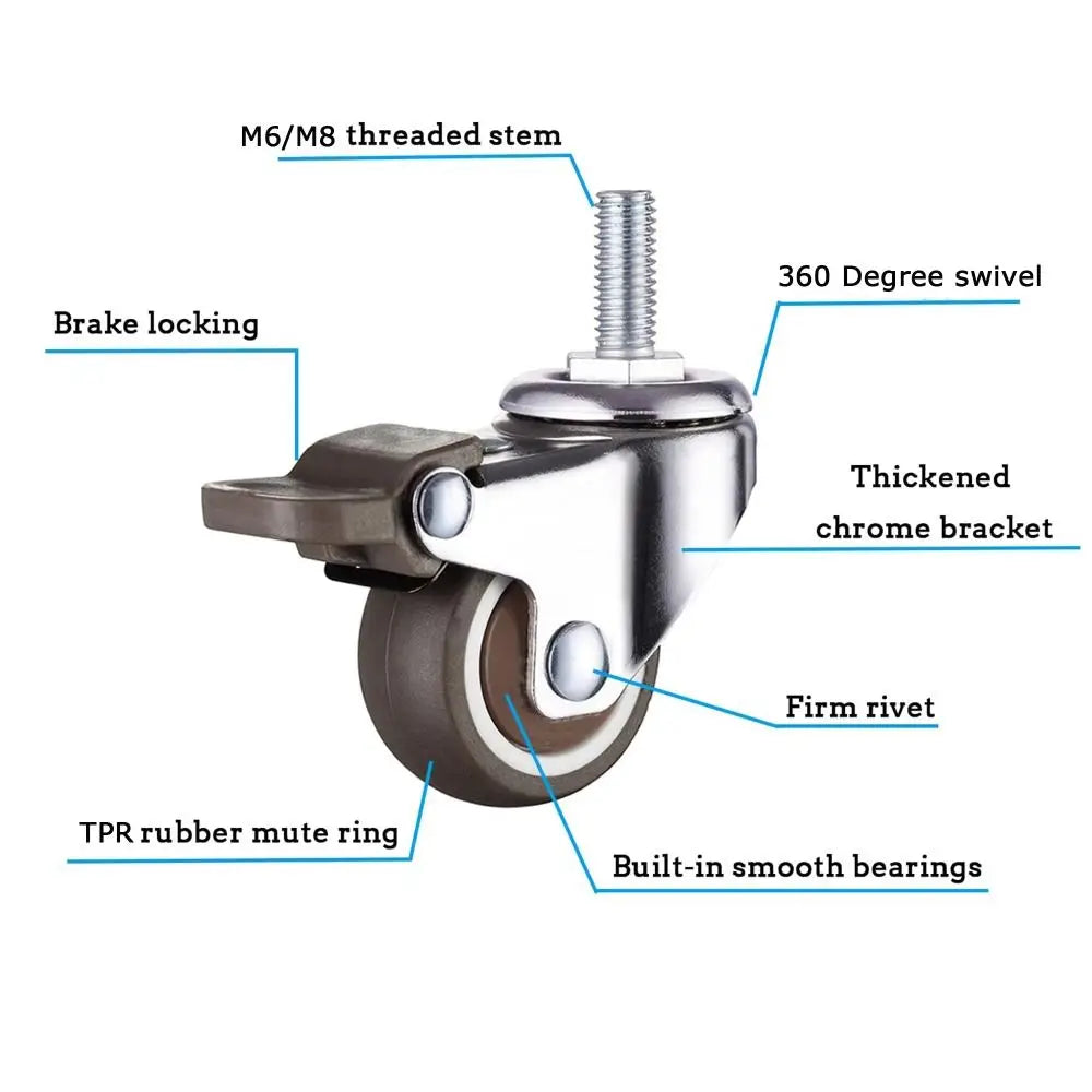 Metal Top Casters Wheels Ball Bearings TPR Rubber Furniture Casters Soft Rubber Threaded Stem Swivel Casters Furniture Vue