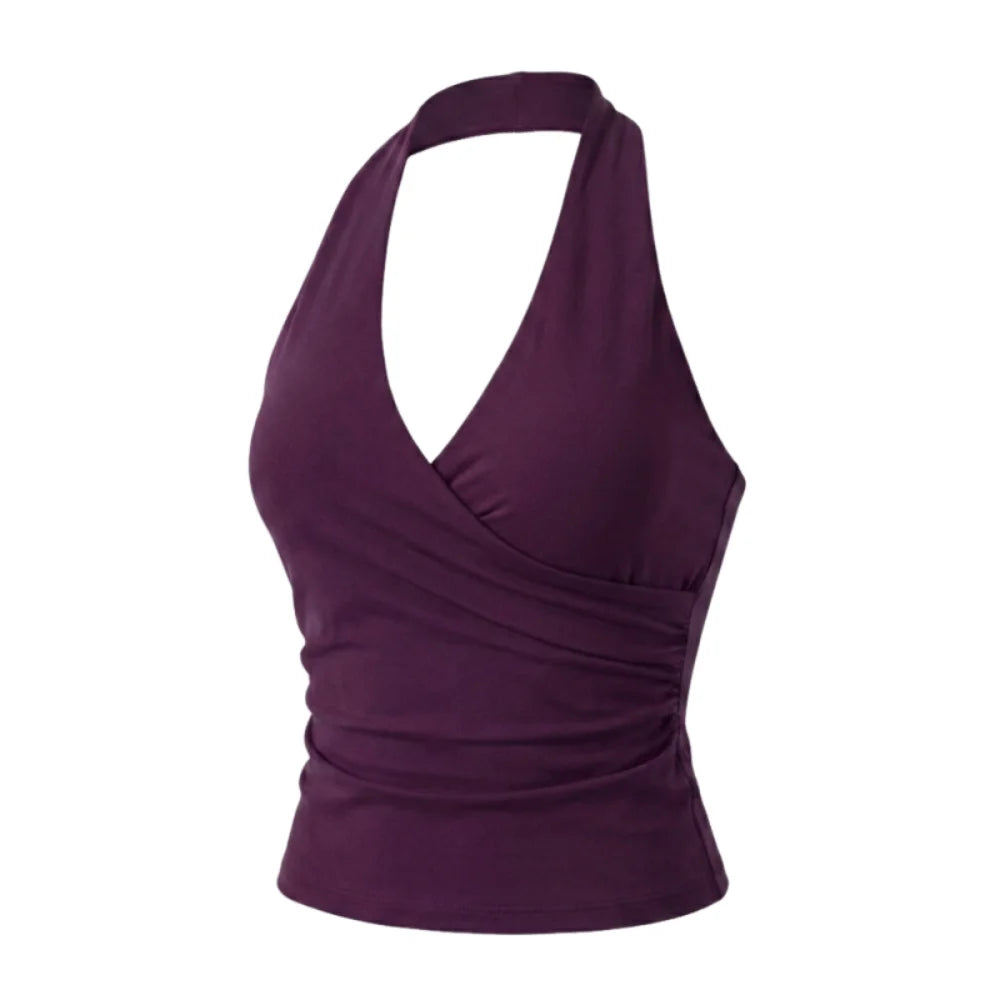 Sport Essentials Halter Neck Yoga Outfit Seamless Backless Yoga Vest Detachable Breathable Sports Bra Fitness Training Vue Purple S