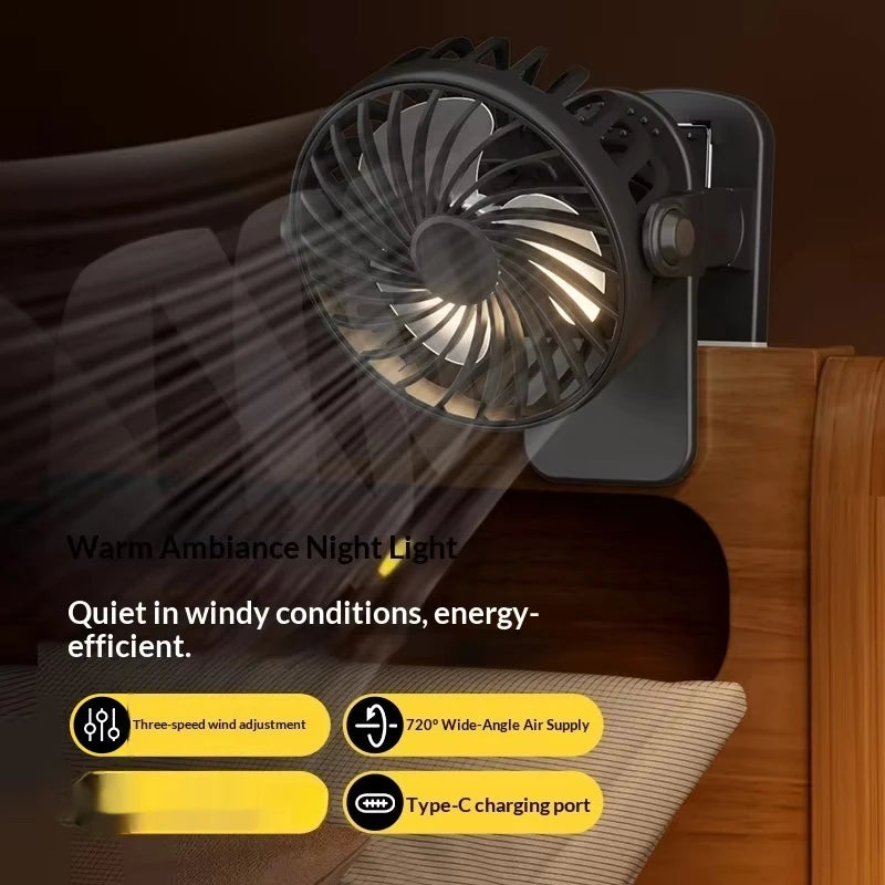 HOMEFISH Portable Rechargeable Clip Fan 720 Rotatable Hanging Night Vue