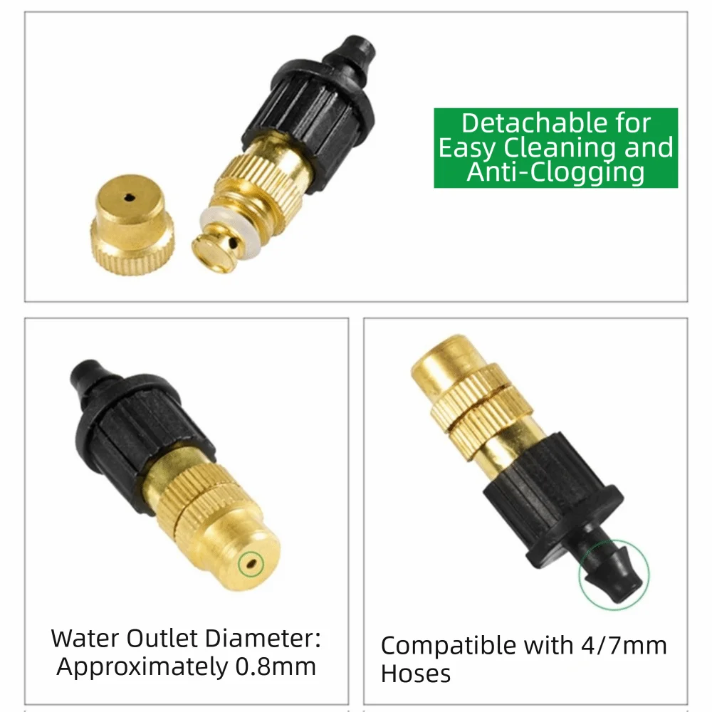 10Pcs Adjustable Spray Misting Nozzles Atomizing Design Brass Construction Atomizer Nozzle 4/7mm Hose Garden Sprinklers Vue