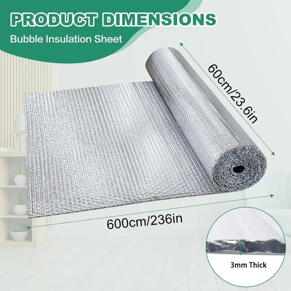 Reflective Foil Insulation Double-Sided Radiant Barrier Roll Thermal Insulation Sheet for DIY RV Roof Garage Door Attic Home Vue C