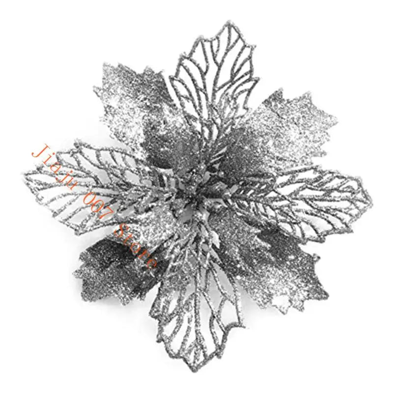 11cm Glitter Poinsettia Flower – Christmas Tree & Wreath Decor Christmas Floral Pick Vue Silver China Mainland