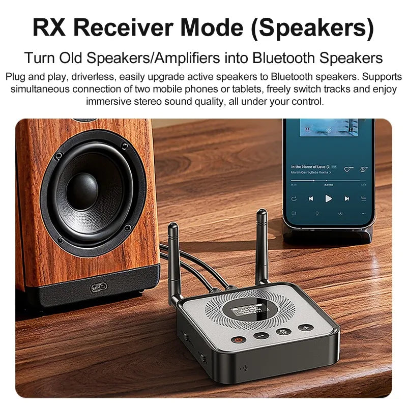 Bluetooth 6.0/5.2 Audio Receiver Transmitter with OLCD Digital Display USB Flash Drive & Wireless Music Playback Optical Output Vue