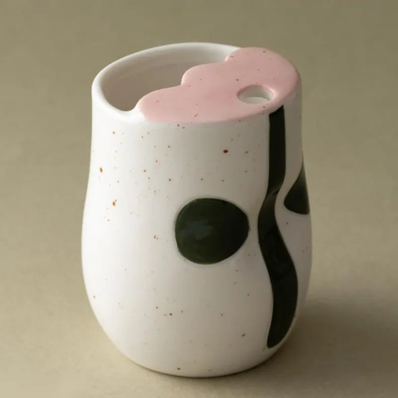Hand Painted Ceramic Mug With Straw Floral Nordic Minimalist Cute Cup For Home Table Office Desk For Women Christmas Gift Vue