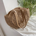 Summer Round Straw Bags for Women Rattan Shoulder Bag Travel Handmade Woven Beach Handbags Female Large Capacity Totes Bag Vue Khaki Hollow 43x2x38cm