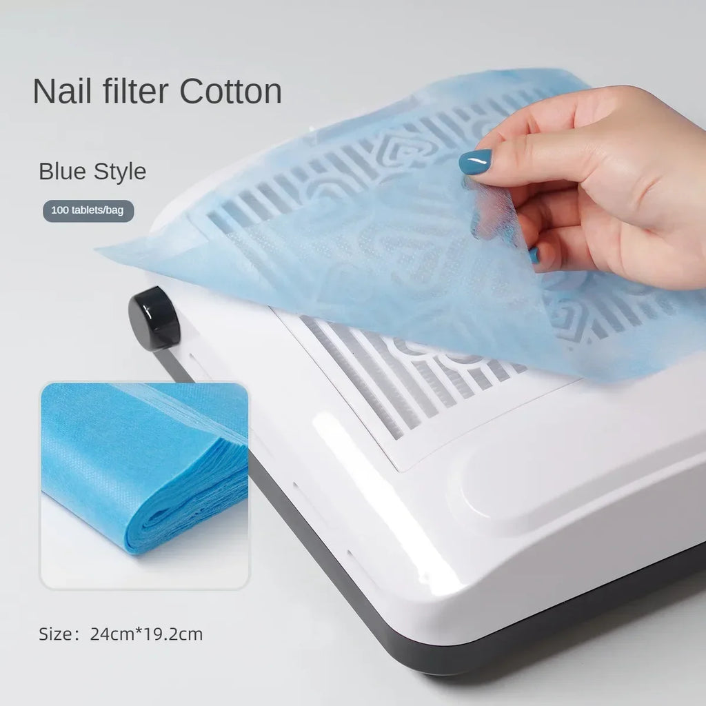 100Pcs Disposable Nail Art Vacuum Dust Collector Non-Woven Filter Paper Manicure Machine Dust Filter Paper Cleaning Tools Vue Blue