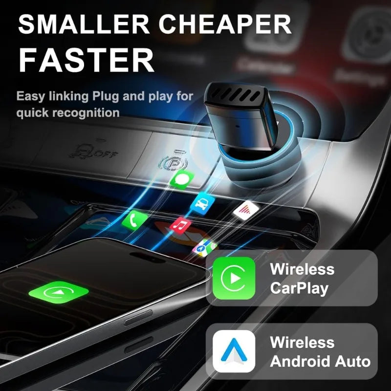 Wired To Wireless Carplay & Android Auto Auto CarPlay Dongle USB Plug and Play Voice Control for Wired CarPlay Android Auto Cars Vue