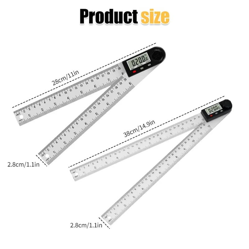Digital Display Angle Ruler,2-In-1 Precision Ruler & Digital Angle Finder Protractorabkw Vue