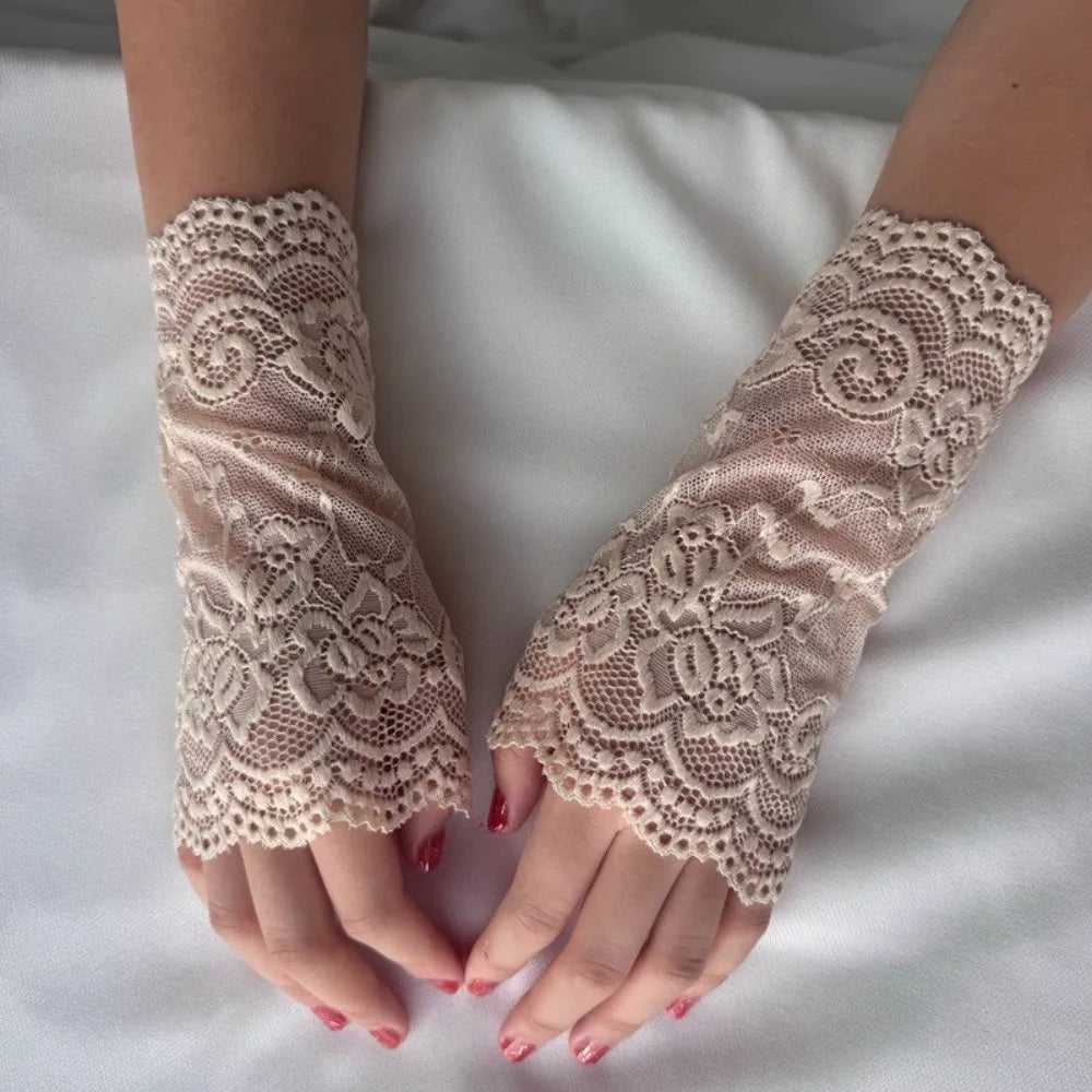 Embroidered Lace Detachable Fake Sleeves Hollow Out Mesh Cuff Sun