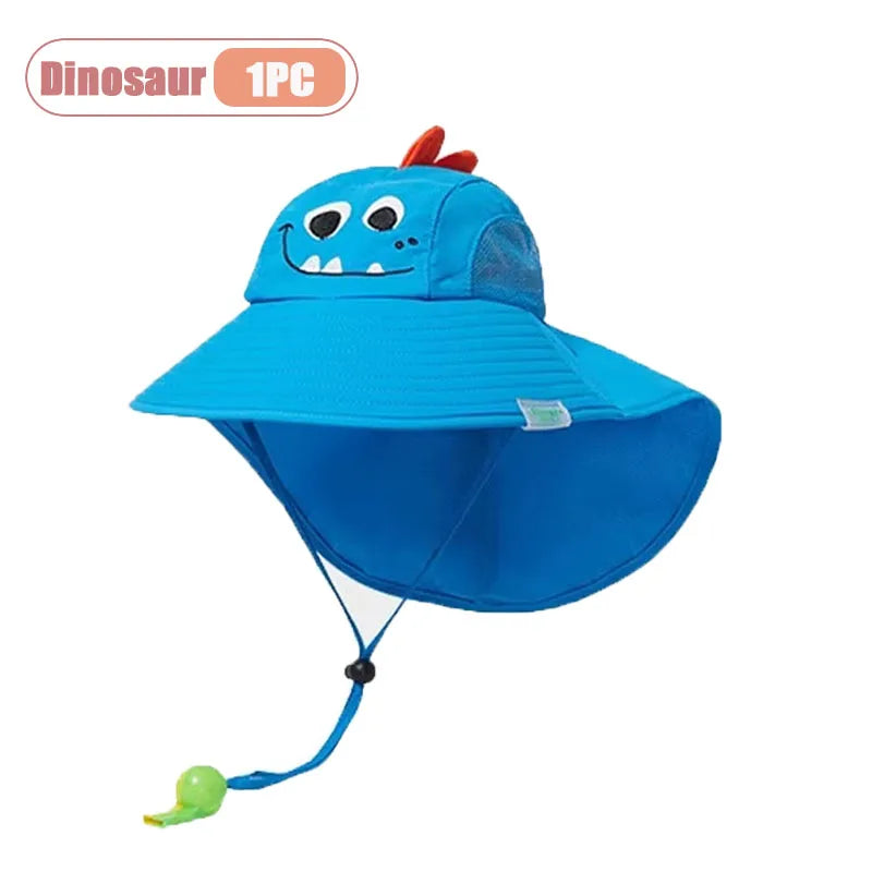 1-10PCS Kids UV Protection Sun Hat Baby Toddler Bucket Hat Wide Brim Breathable Outdoor Cap for Boys Girls Spring Summer Vue Dinosaur-1PC