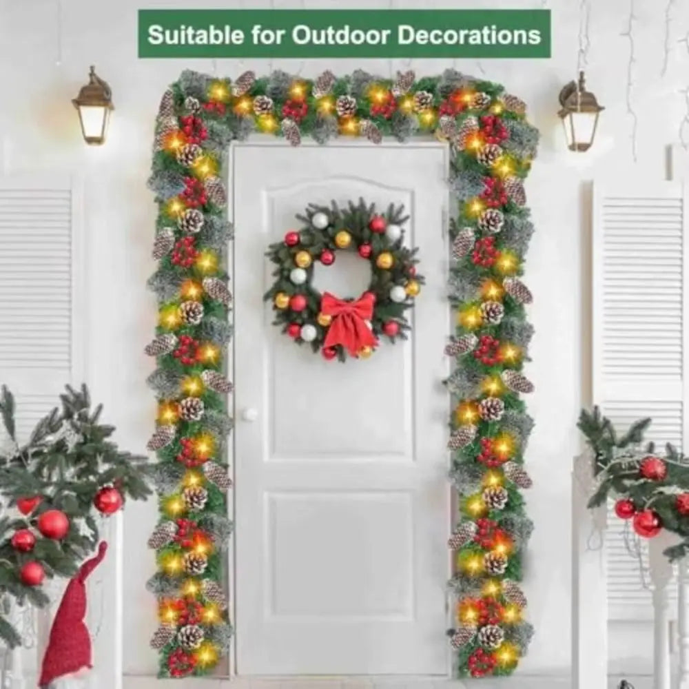 8 Modes LED Christmas Garland Lifelike Waterproof Lighted Xmas Wreath PVC Green Artificial Christmas Garland Outdoor Indoor Vue