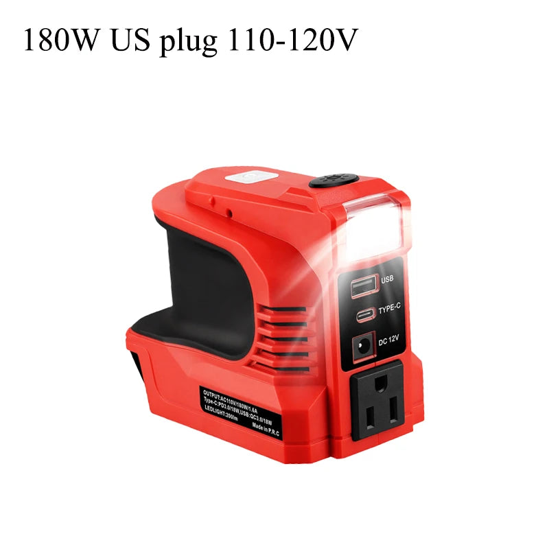 180W Power Inverter for Milwaukee 18V Batteries DC20V To AC110V/220V Converter with USB & Type-C Ports Power Tool Accessories Vue US plug 110-120V