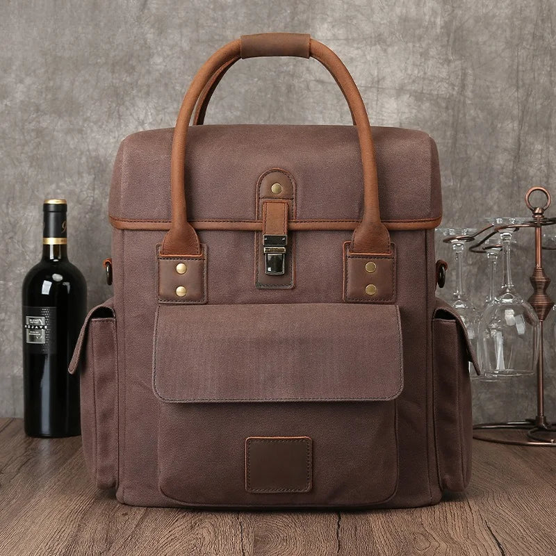Leather Wine Storage Bag European and American Backpack Wine Tote Bag Wine Storage Bag Vue