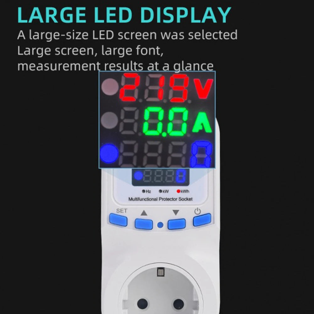 16A Large Screen Display Metering Socket 220V Overvoltage and Undervoltage Protector Electronic Multifunctional Protector Socket Vue